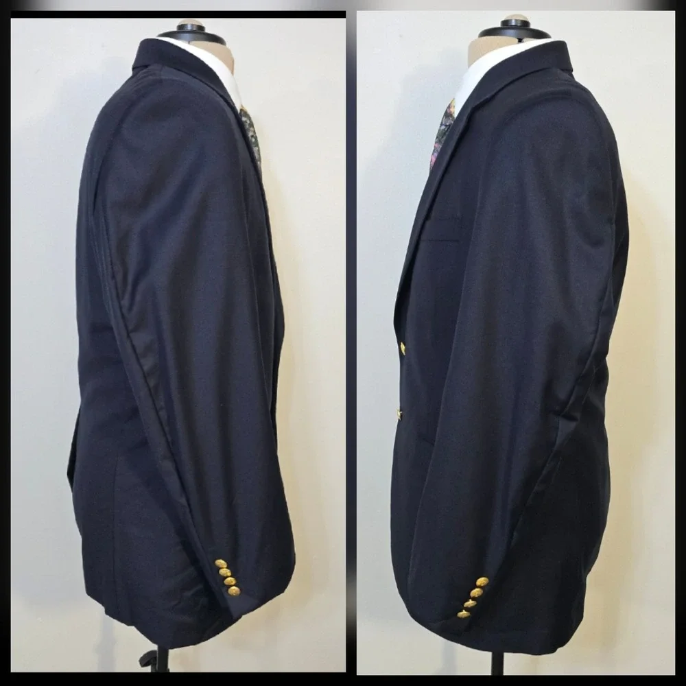 Lauren Ralph Lauren Blazer Men‎ 42R Navy Blue Gold Buttons 100% Wool Woolmark